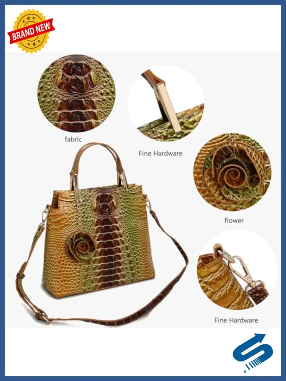 2-Piece Tote Bag Set with Wallet, Crocodile Print, Large Structured Shoulder